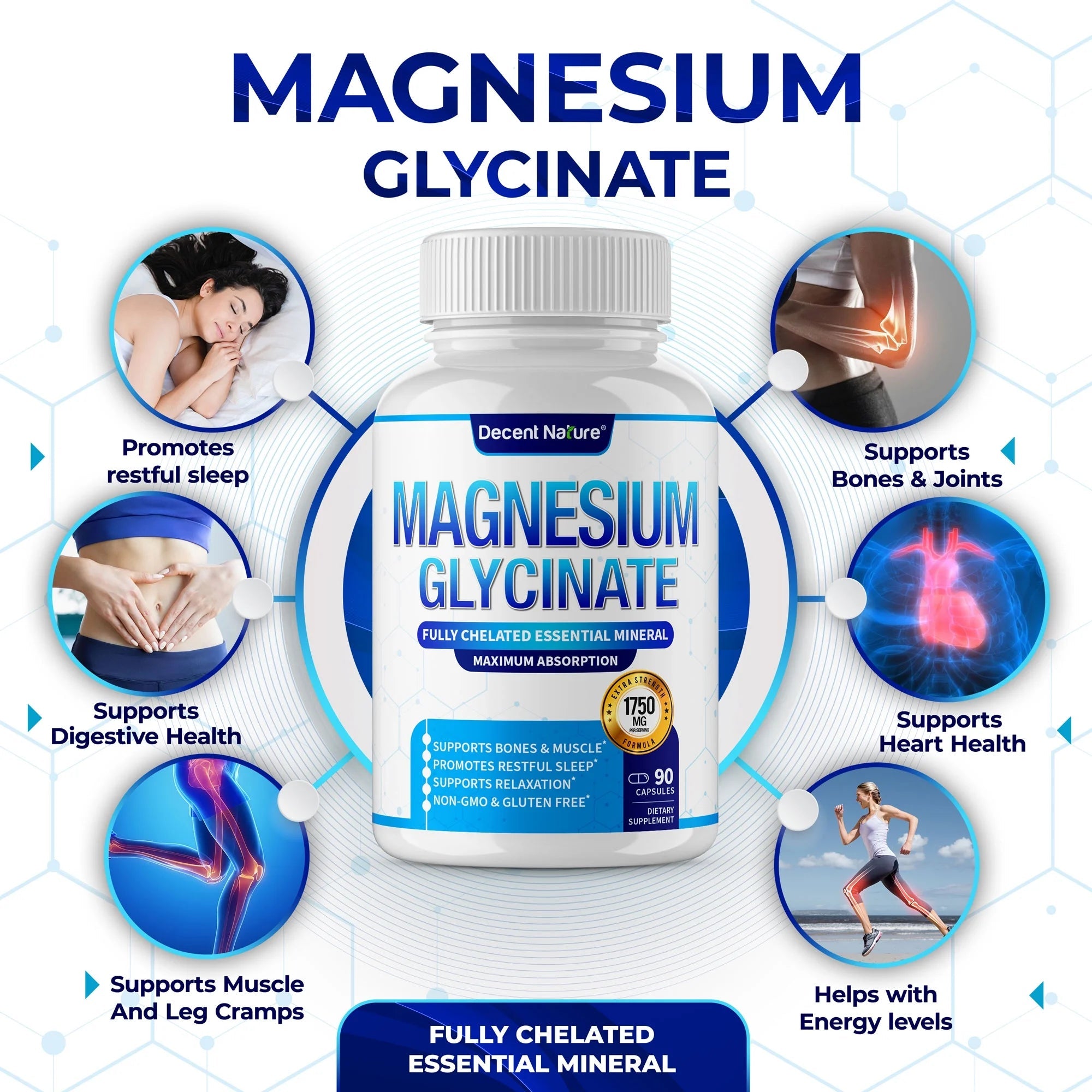 Magnesium Glycinate 525Mg Elemental Magnesium Supplement 90 Capsules