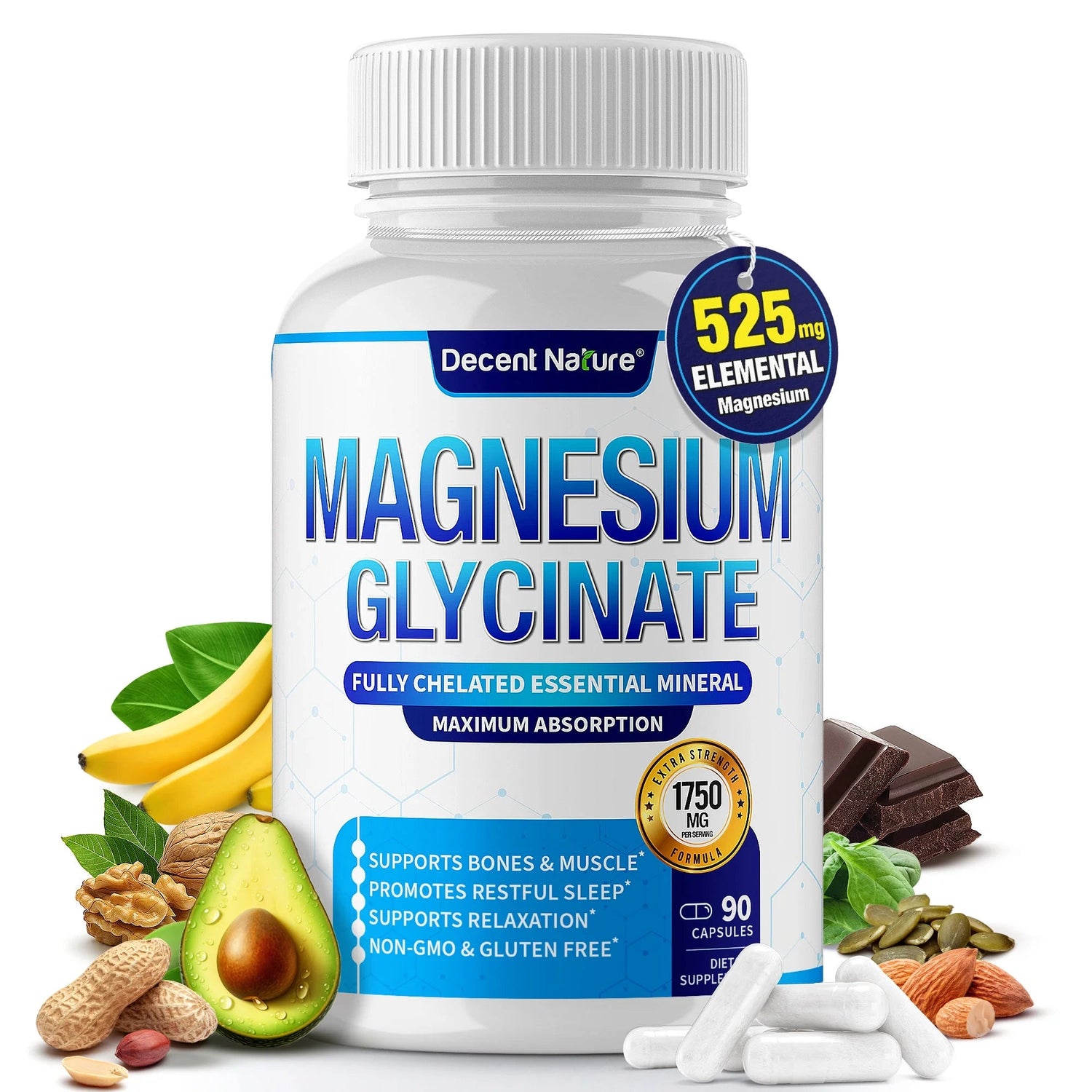 Magnesium Glycinate 525Mg Elemental Magnesium Supplement 90 Capsules