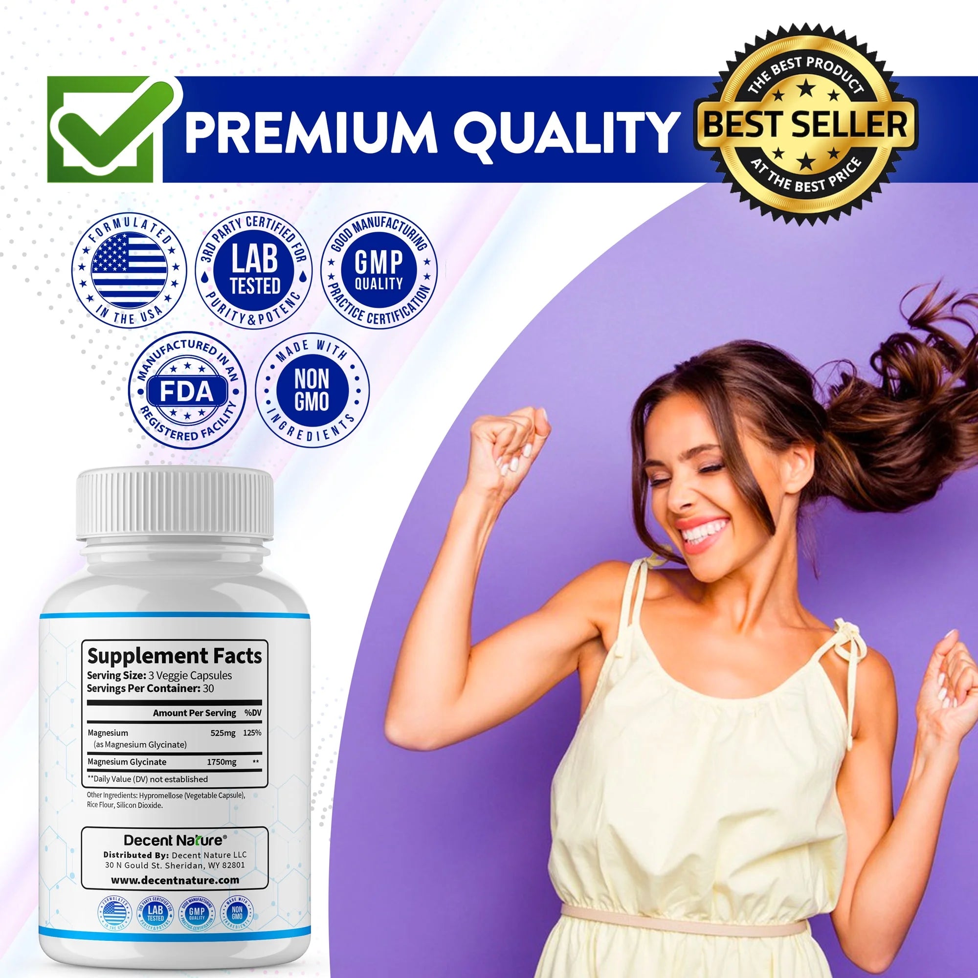 Magnesium Glycinate 525Mg Elemental Magnesium Supplement 90 Capsules
